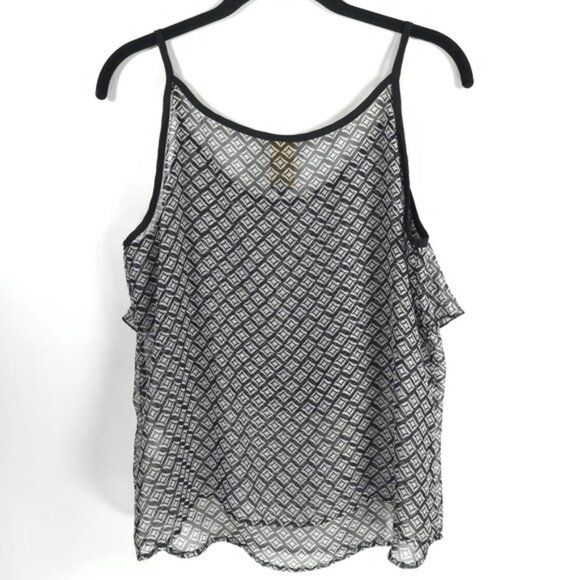 METROPOLIS COMPANY Strap Sleeveless‎ Layered Top Blouse Geometric Sheer SMALL - Picture 2 of 7